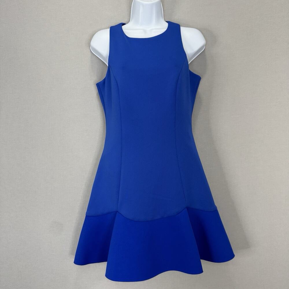 Keepsake The Label Dress Womens Medium Blue Scuba Knit Ruffle Hem Cocktail Party